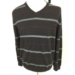 NWT Banana Republic Sweater Mens‎ Merino Wool Navy V-Neck Striped Pullover Sz L